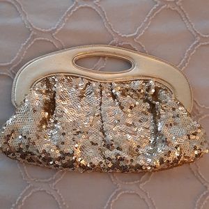 Gold sequin clutch